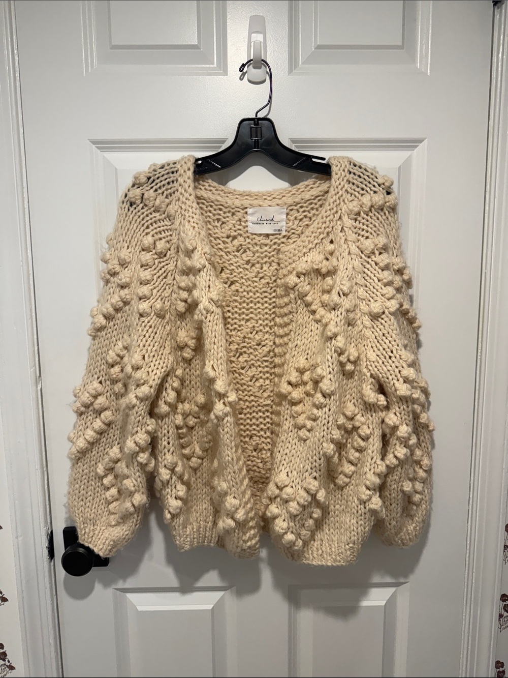 Chunky Knit Popcorn Cardigan Sweater - Cream